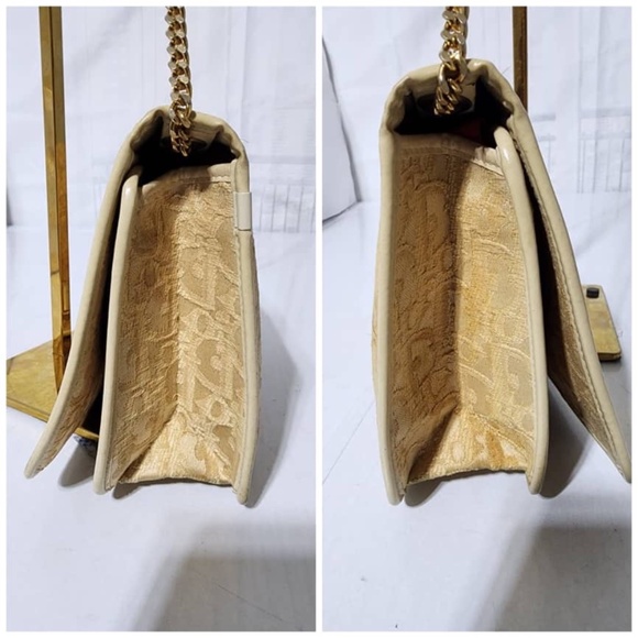 Authentic Christian Dior Vintage Trotter Canvas Chain Shoulder Bag Beige/Cream - Picture 9 of 14
